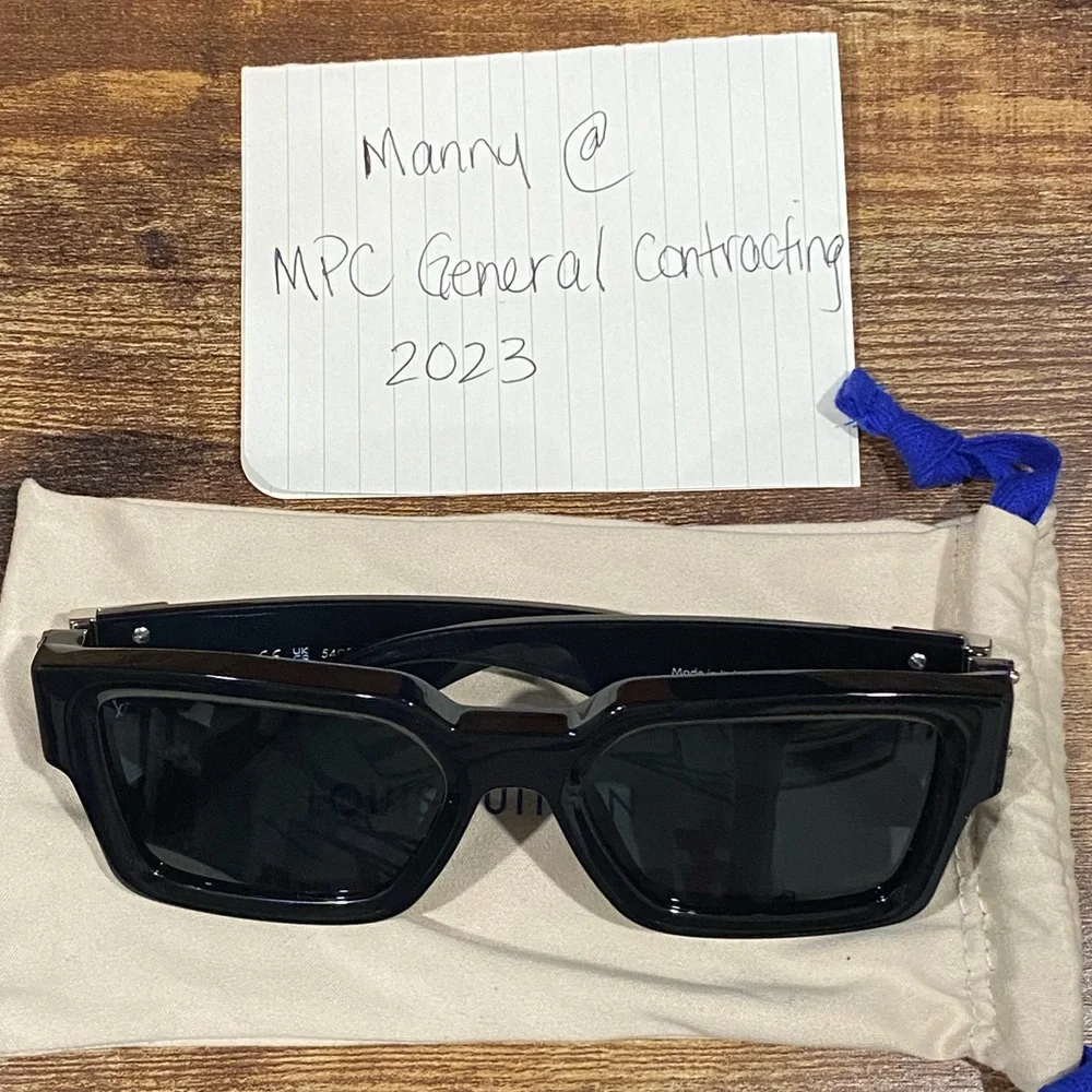 Louis Vuitton Black Square Frame Sunglasses with Silver Accents
